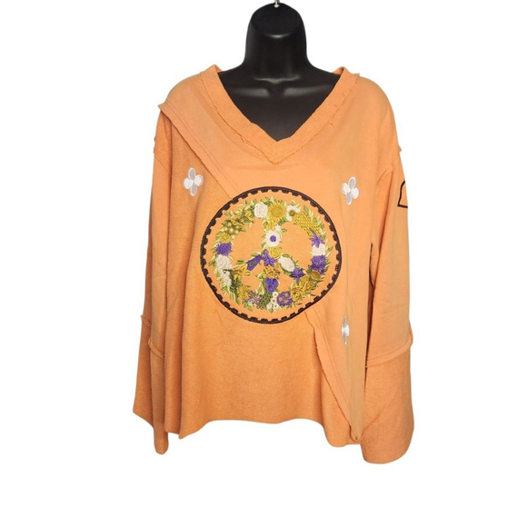 POL Orange Peace Sign Embroidered Sweatshirt Medium. NEW - Picture 2 of 7